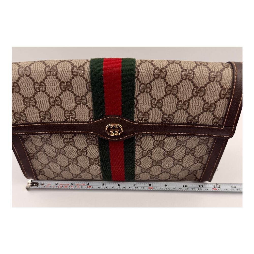 GUCCI Vintage GG Canvas Web Sherry Line Handbag Beige Red - Picture 11 of 13